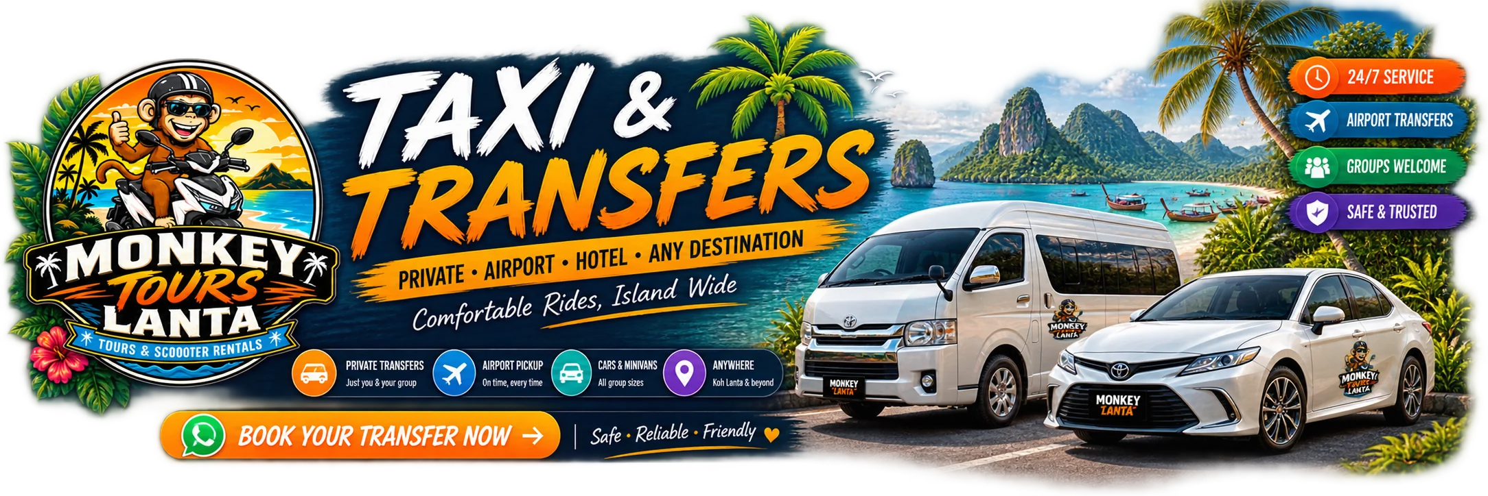 Monkey Tours Lanta taxi and private transfers